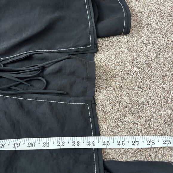 Zara Black Tie-Front Blouse Top Contrast White Stitching Bell Sleeve Y2K Small - Picture 7 of 12